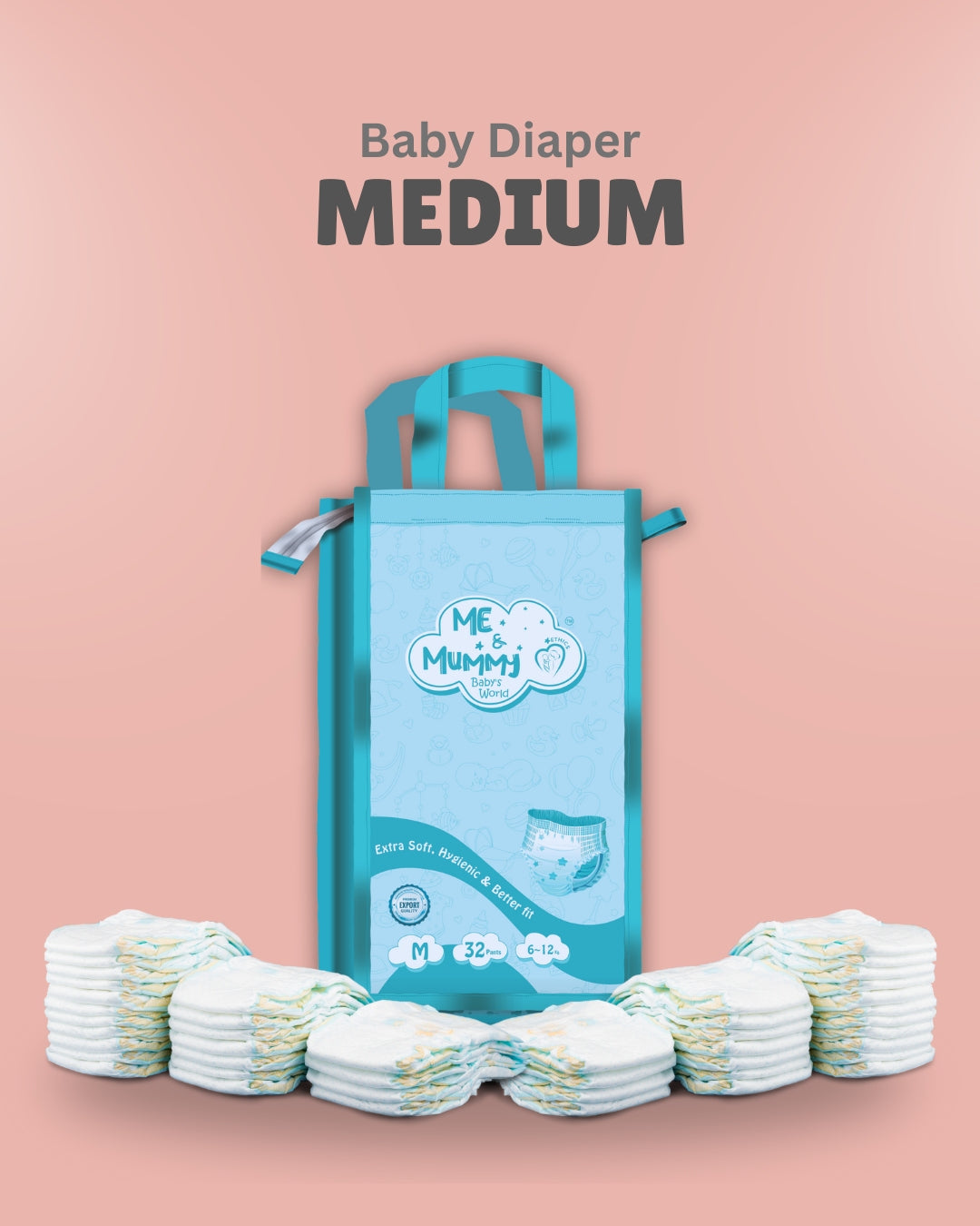 Medium Baby Diaper Pants ( For 6 to 12 kg)